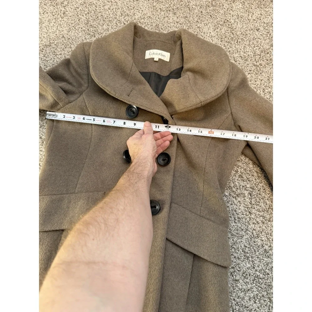 Calvin Klein Women's Double Breasted Wool Button Pea Coat Lined Pockets Sz 6 Tan
